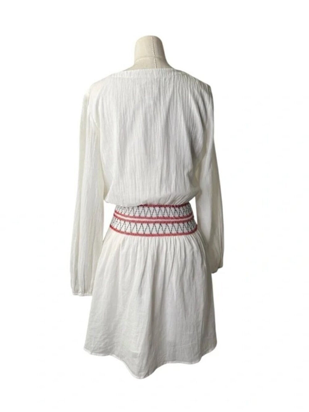 Sail to Sable White Boho Tassel Dress | Smocked Waist Long Sleeve Mini - Picture 3 of 10